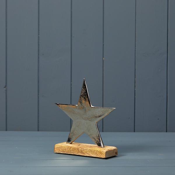 Silver Star on Wooden Base 16.5x5x17cm Weight-167g