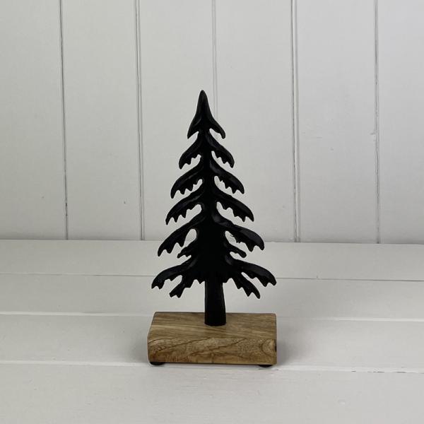 Matt Black Wood/Metal Tree Festive Decoration L10.2xD4.5xH22cm Weight-170g