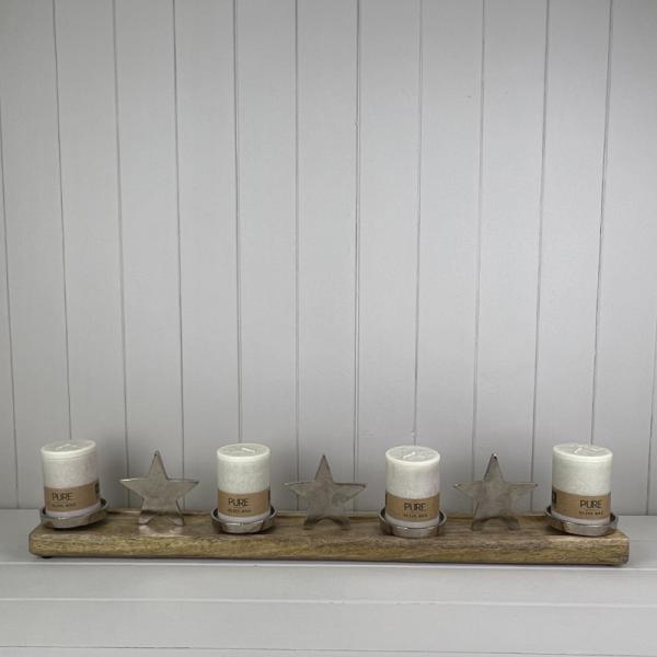 Wood/Metal Stars and Candle Holders Festive Decoration L74xD10xH13cm Weight-1763g