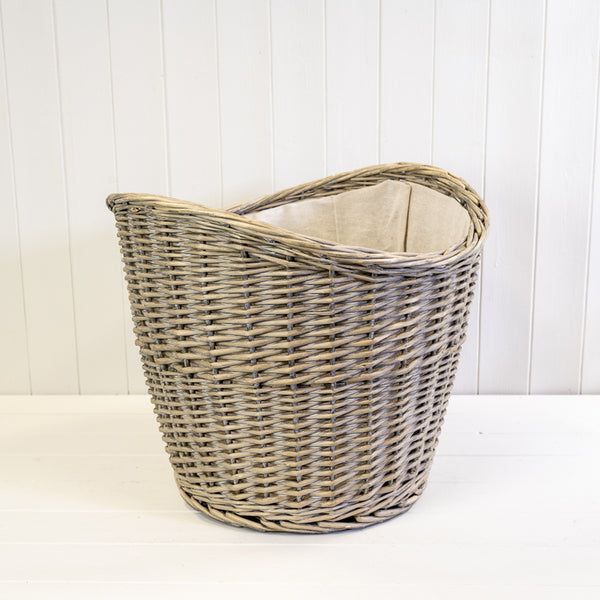 Willow Oval Log Basket with Hessian Liner TD50x48cm