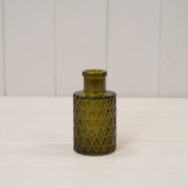 Olive Green Mini Geometric Glass Bottle