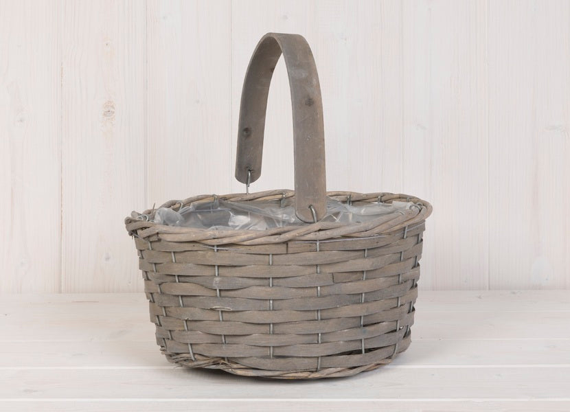 Greywashed Woodchip Trug with Flexi Handle 26x22cm H12cm