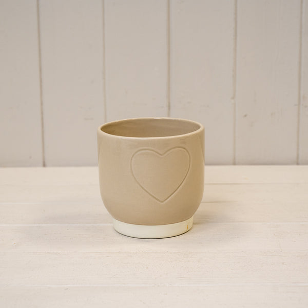 Cream Debossed Heart Pot TD11.3cm H11cm B8.6cm
