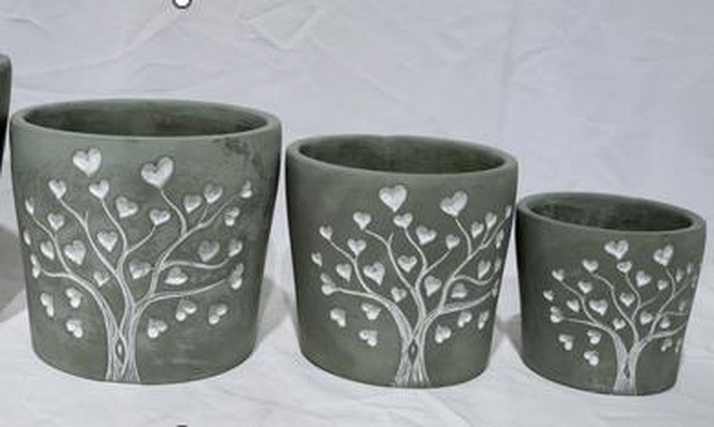 Grey Cement Love Tree Pot TD16.8cm H14.8cm