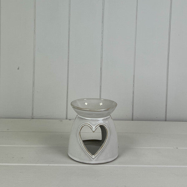 Glazed Ceramic Wax Oil Burner with Heart Cut Out with Textured Detail L10xD9.7xH10cm Weight-301g
