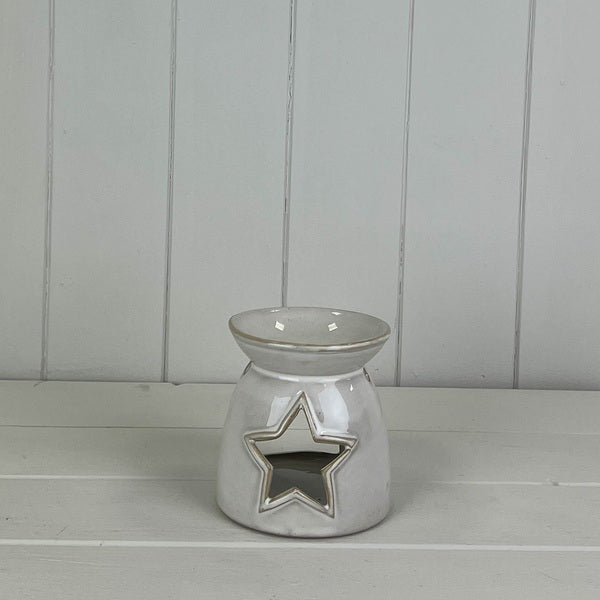 Glazed Ceramic Wax Oil Burner with Star Cut Out with Textured Detail L10xD9.7xH10cm Weight-301g