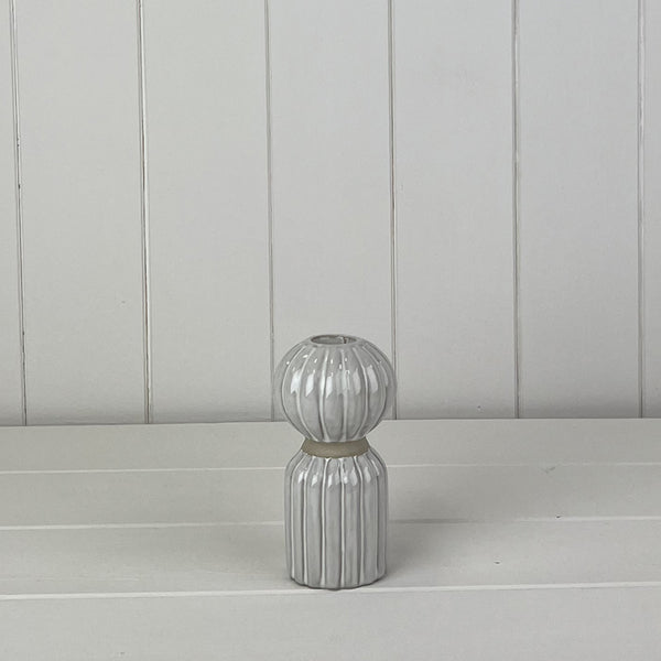 Glazed Ceramic Candle Holder with Textured Detail L6.5xD6.5xH12cm Weight-246g