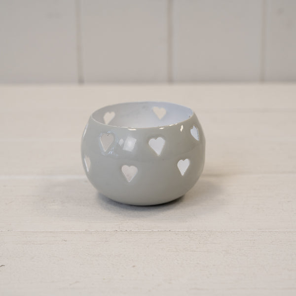 Grey Votive with Heart Design 8x8x6cm