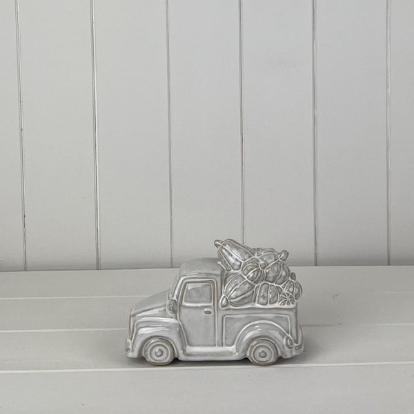 Glazed Ceramic Car Carrying Pumpkins Ornament with Textured Detail L16xD8.3xH10.1cm Weight-405g