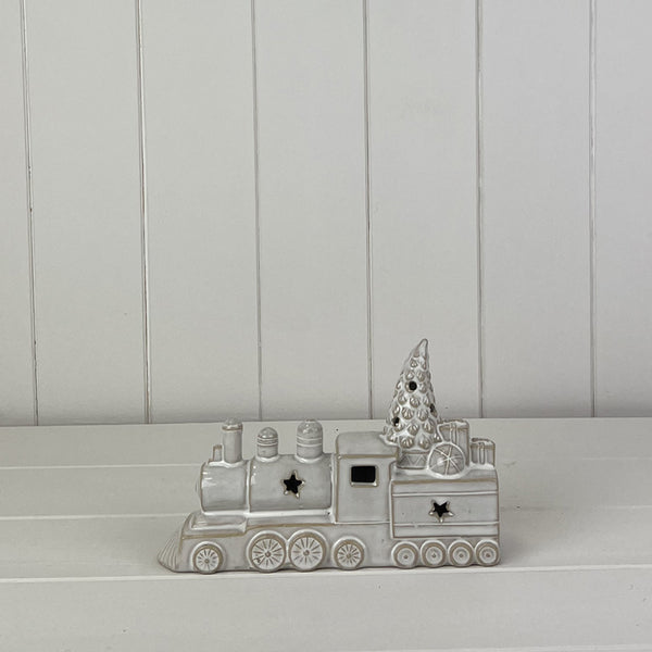 Glazed Ceramic Train Ornament with Textured Detail and LED L20.2xD5.2xH13cm Weight-379g
