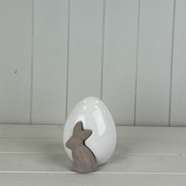 Ceramic White Egg With Rabbit H12.5cm W9cm D9.5cm Weight-246g