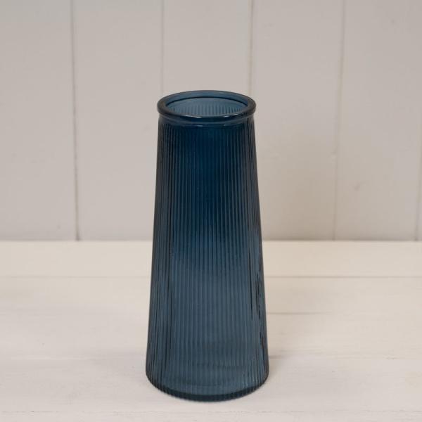 Blue Tall Ribbed Vase H22.5cm