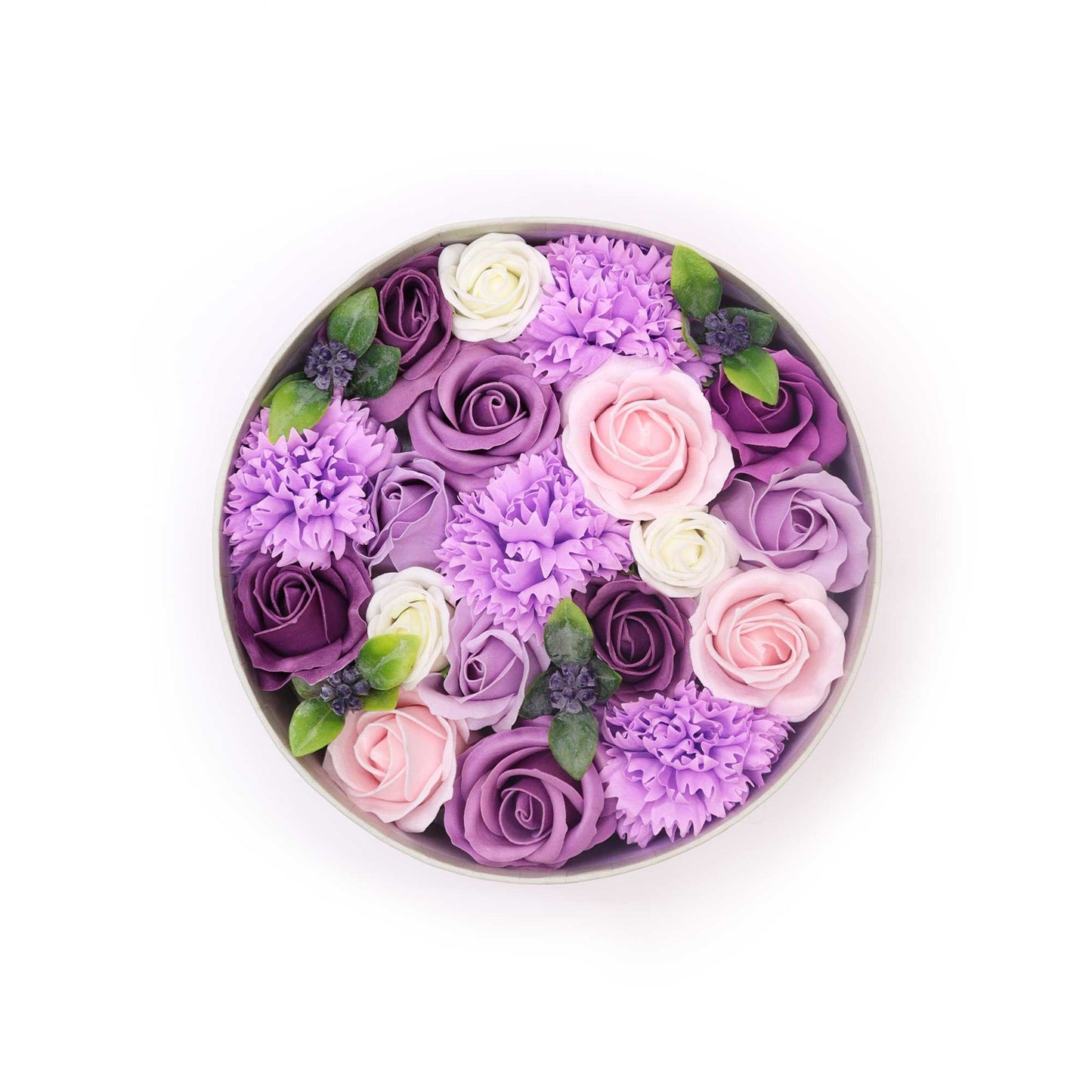 Soap Flowers Round Box - Lavender Rose & Carnation
