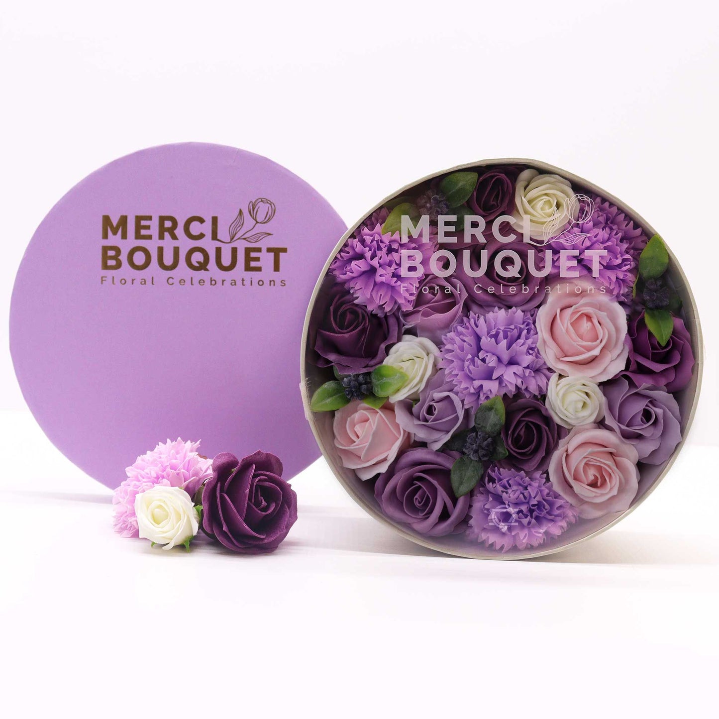 Soap Flowers Round Box - Lavender Rose & Carnation