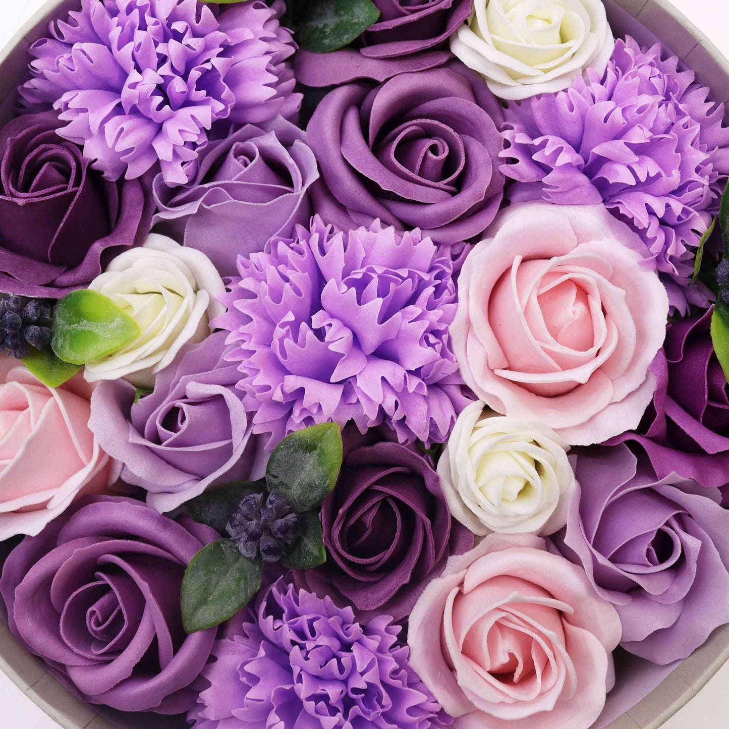 Soap Flowers Round Box - Lavender Rose & Carnation