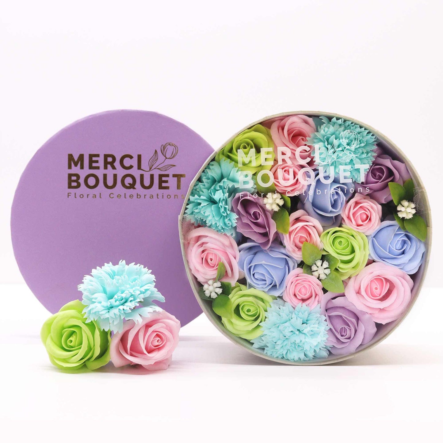 Soap Flowers Round Box - Baby Blessings - Blues