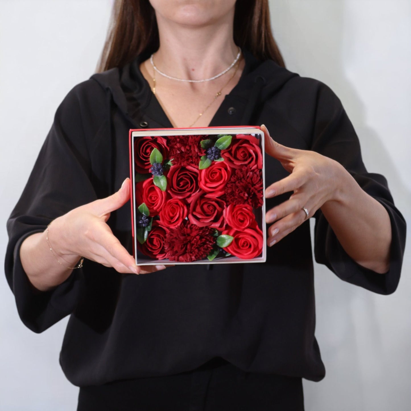 Soap Flowers Square Box - Classic Red Roses