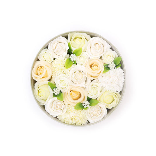 Soap Flowers Round Box - Wedding Blessings - White & Ivory