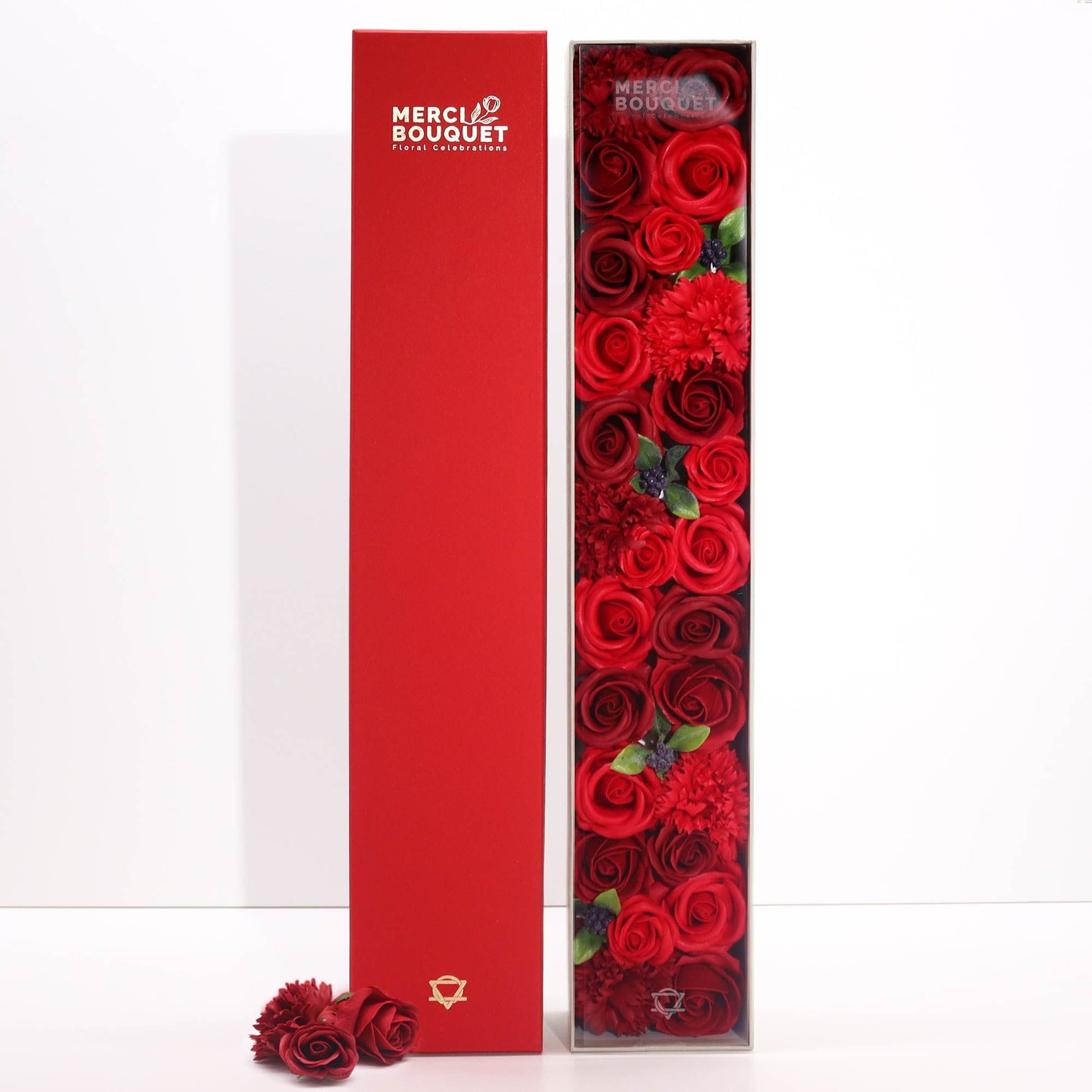 Soap Flowers Extra Long Box - Classic Red Roses