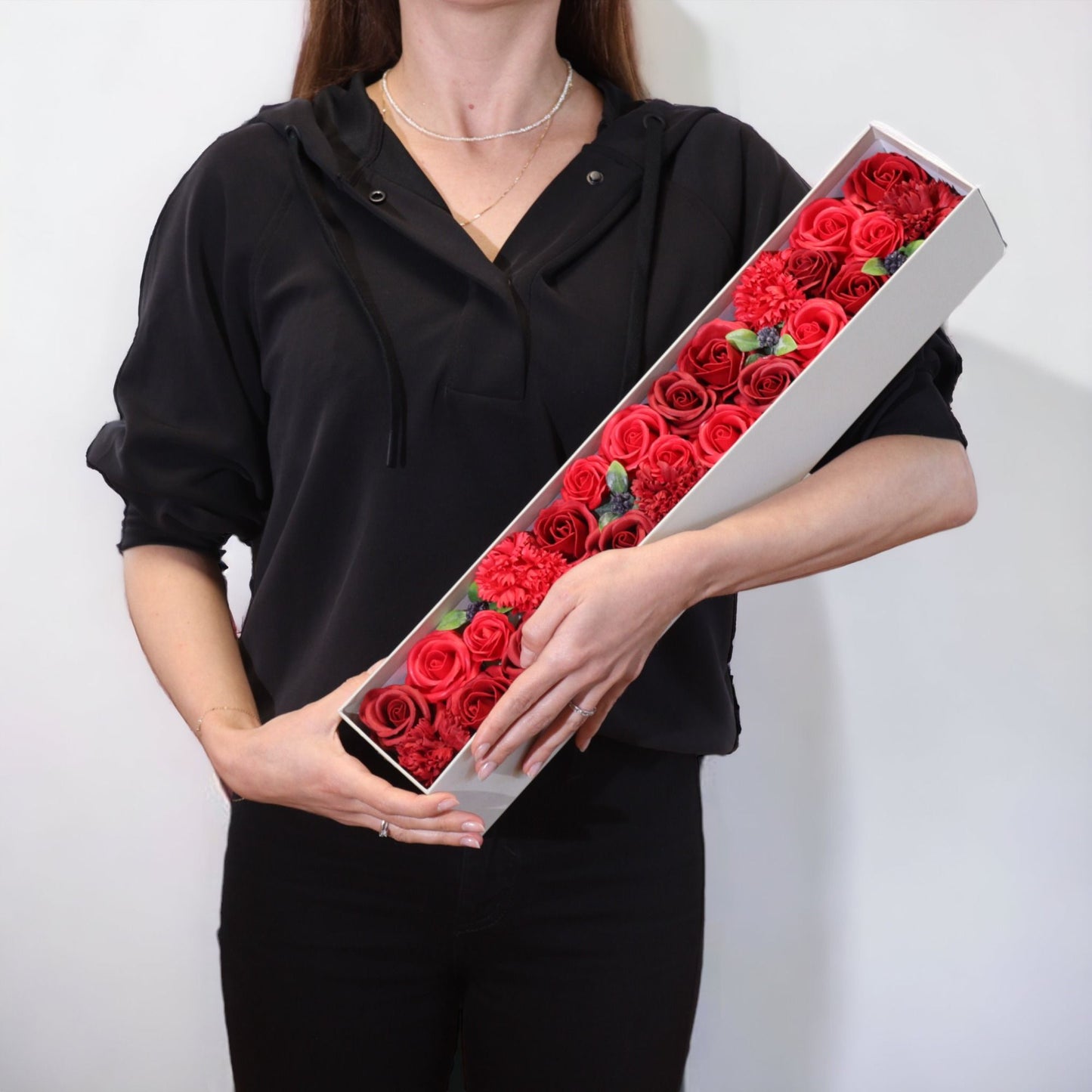 Soap Flowers Extra Long Box - Classic Red Roses