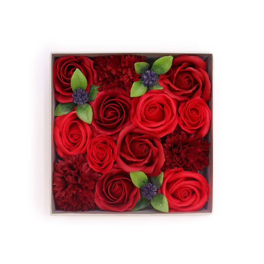 Soap Flowers Square Box - Classic Red Roses