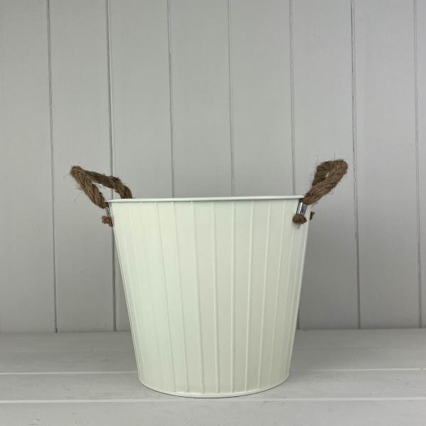 Cream Round Tapered Zinc Planter with Rope Ears
