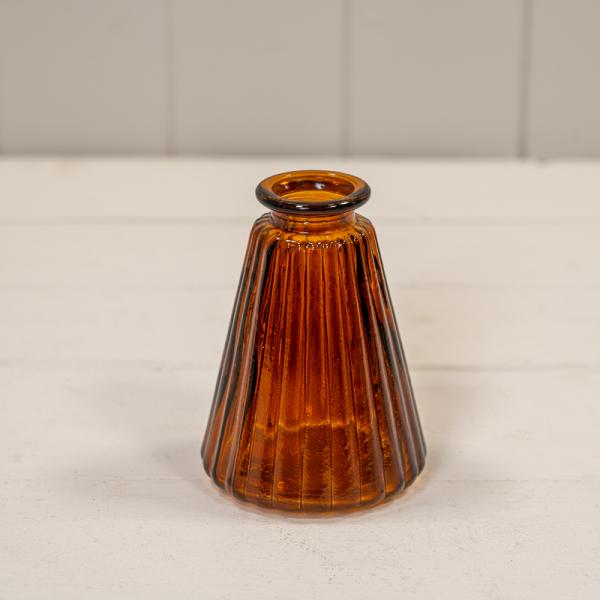 Burnt Amber Ribbed Glass Bottle