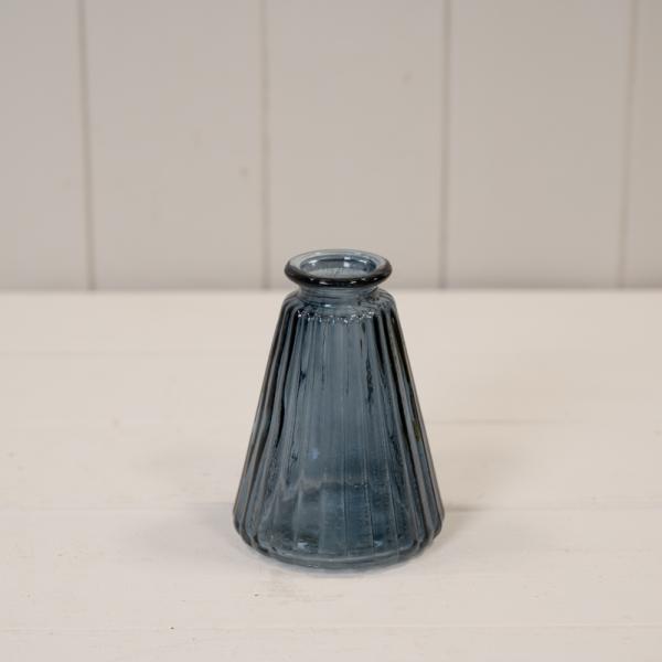 Blue Ribbed Glass Bottle