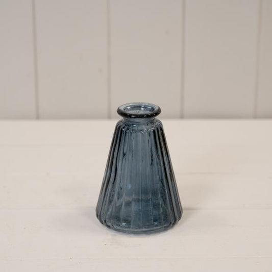 Blue Ribbed Glass Bottle