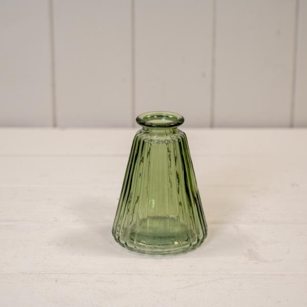 Vintage Green Ribbed Glass Bottle - Small