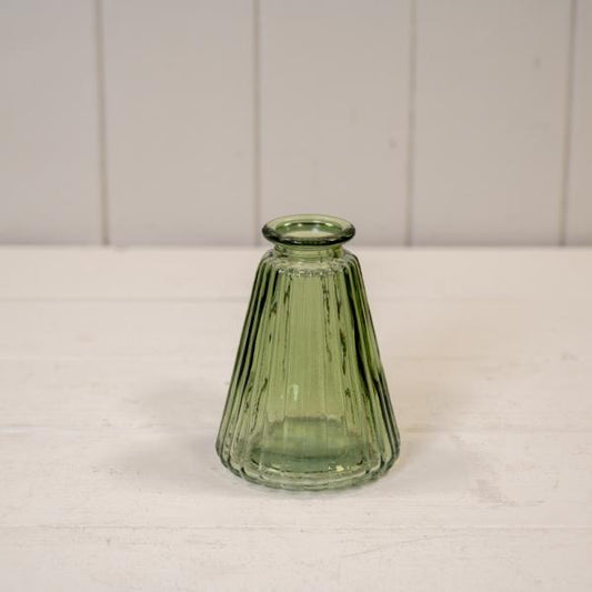 Vintage Green Ribbed Glass Bottle - Small