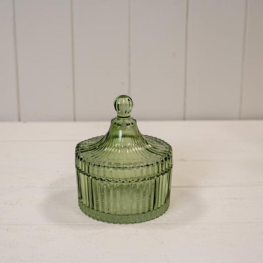Vintage Green Glass Decorative Jar
