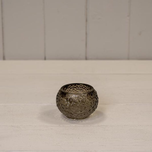 Warm Grey Round Glass Tealight Holder