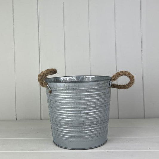 Ribbed Zinc Bucket with Hessian Ears