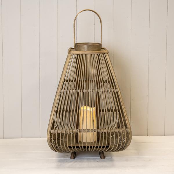 Large Bamboo Lantern with LED Candle H48, D33cm