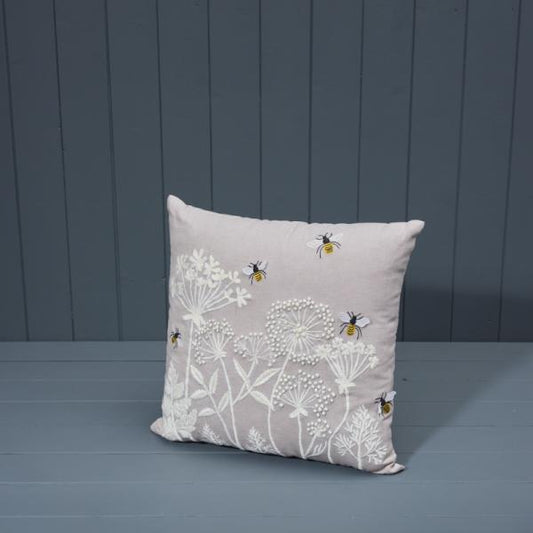 Handmade Washable Cotton Embroidered Cushion with Filling 40.5x40.5cm