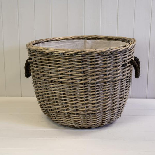Willow Log Basket with Hessian Liner and Rope Handles