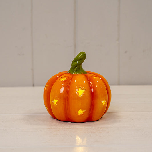 Orange Ceramic Pumpkin with LED L10.2xW10.2xH10.3cm