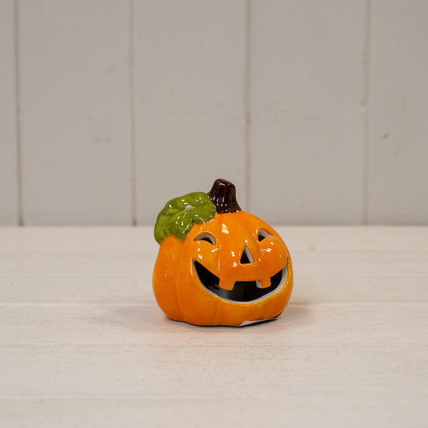 Orange Ceramic Pumpkin with LED L8.2xW8.2xH7.7cm
