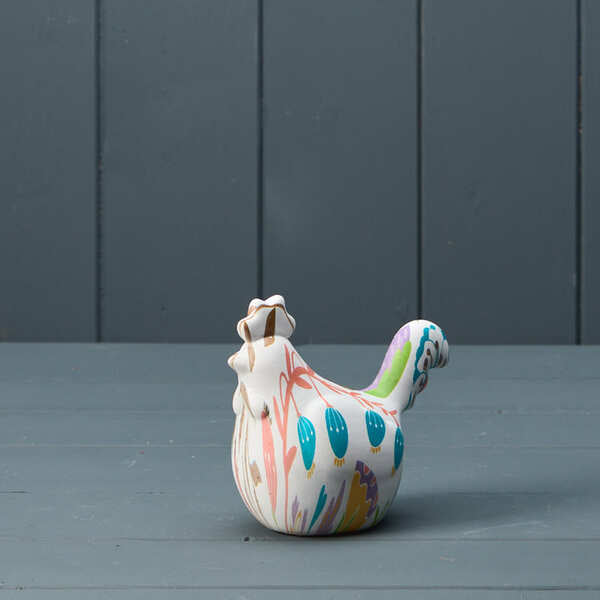 Ceramic Floral Print Chicken H10.8 W12 D6.5