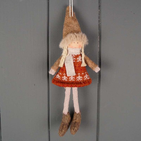 Fabric Doll in Autumn Orange Dress (16cm)