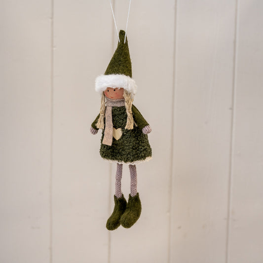 Green Hanging Boucle Style Doll with White Heart Dress