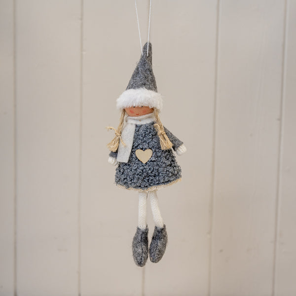 Grey Hanging Boucle Style Doll with White Heart Dress