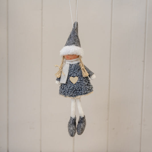 Grey Hanging Boucle Style Doll with White Heart Dress