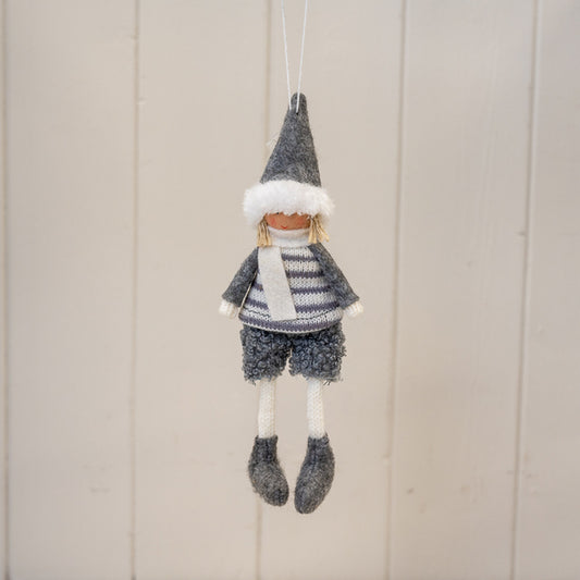 Grey Hanging Boy Doll in Stripey Jumper