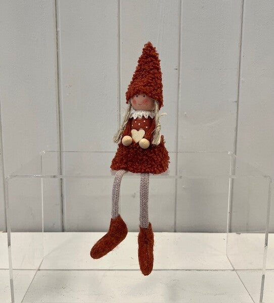Orange Boucle Sitting Doll with Wooden Heart
