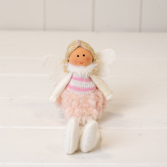 Pink and White Sitting Fairy with Boucle Skirt and Wings
