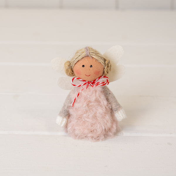 Soft Pink Boucle Style Fairy with White Wings