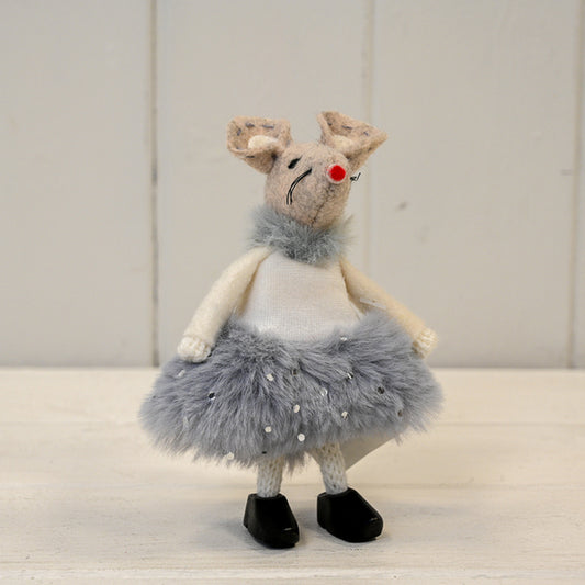 Fabric Mouse in Grey Dress and Clogs (11cm)