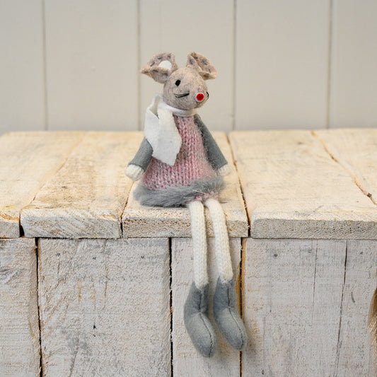 Fabric Mouse in Pink Dress and White Scarf (16cm)